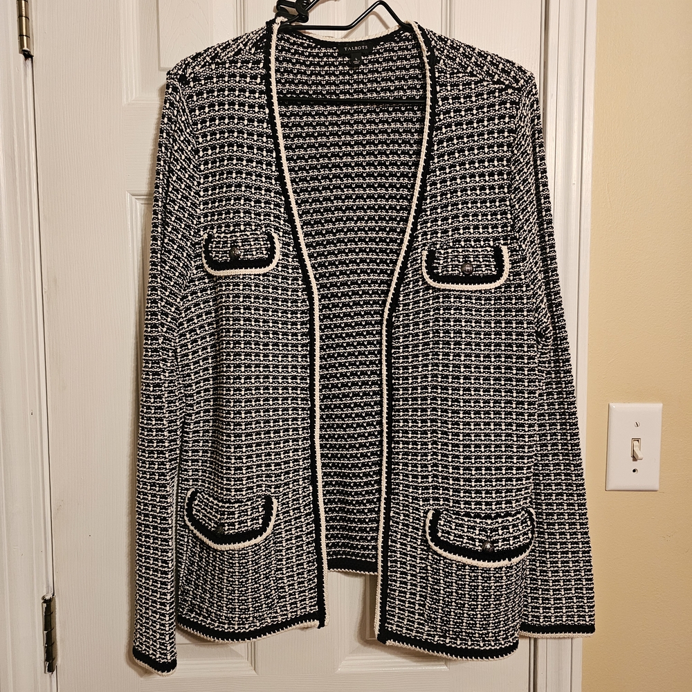 Women's Black and White Tweed Sweater NWOT